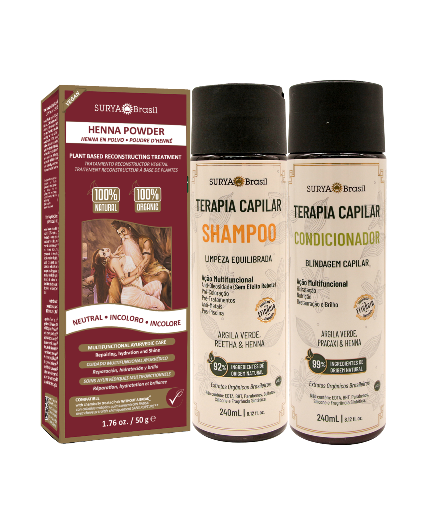 Kit Ritual de Brilho e Equilíbrio – Reconstrução com Henna Incolor